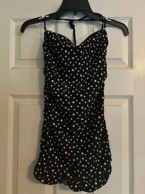 Xhilaration Black and White Polka Dot One-Piece Swimsuit